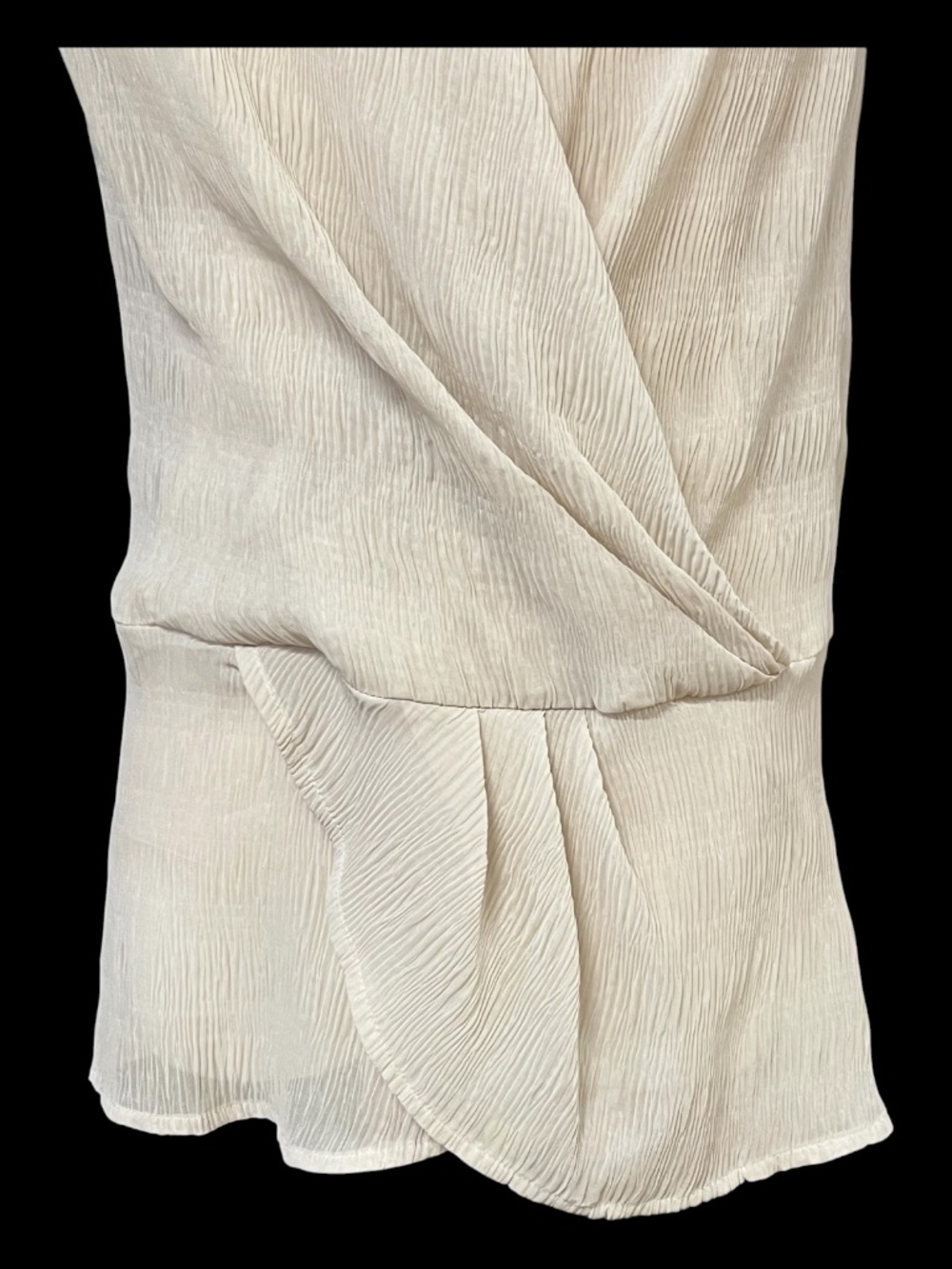 EUC Donna Karan Cream Crinkle Faux Wrap Peplum Blouse | Size XL - Picture 3 of 9